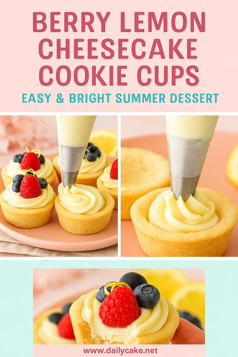 Berry Lemon Cheesecake Cookie Cups: A Fresh and Tangy Bite-Sized Treat 11 Pinterest pin for berry lemon cheesecake cookie cups recipe