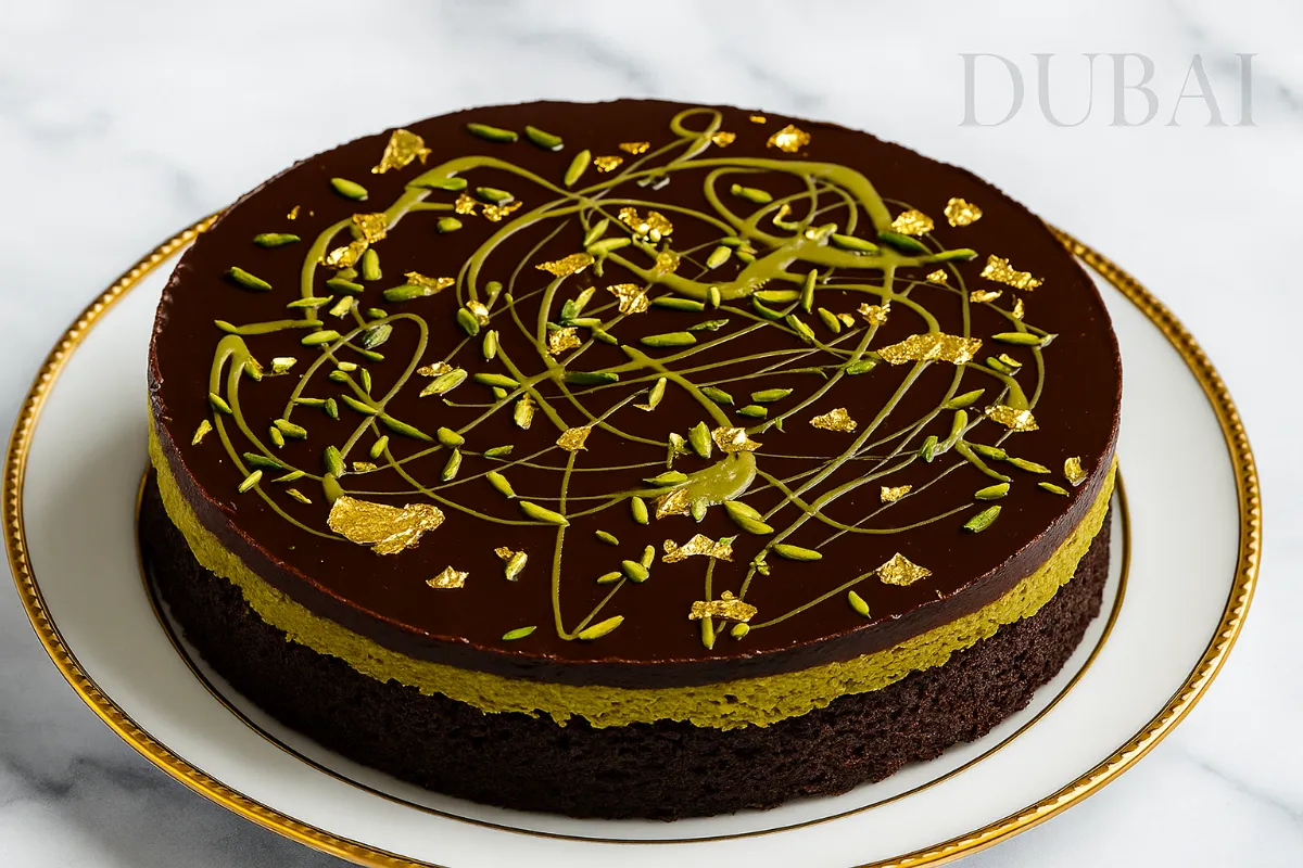 Dubai Chocolate Cake: Decadent, Rich, and Absolutely Unforgettable 5 Dubai chocolate cake with ganache and gold leaf