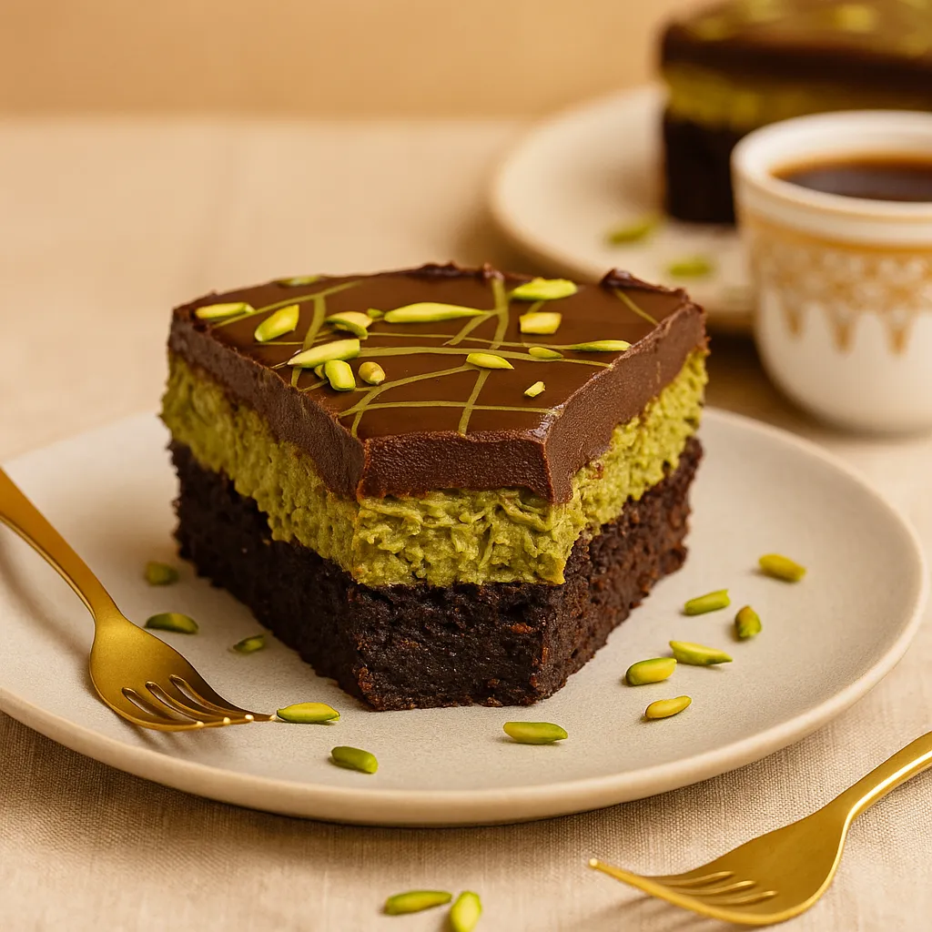 Dubai Chocolate Cake: Decadent, Rich, and Absolutely Unforgettable 8 Sliced Dubai chocolate cake served with coffee