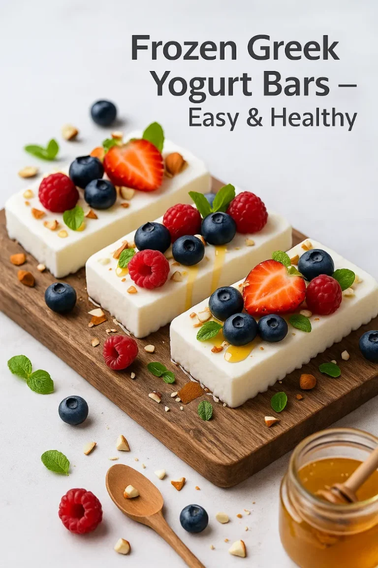 Frozen Greek Yogurt Bars: Irresistible, Healthy, and Easy Treats Everyone Loves 7 Frozen Greek yogurt bars on marble with berries and almonds