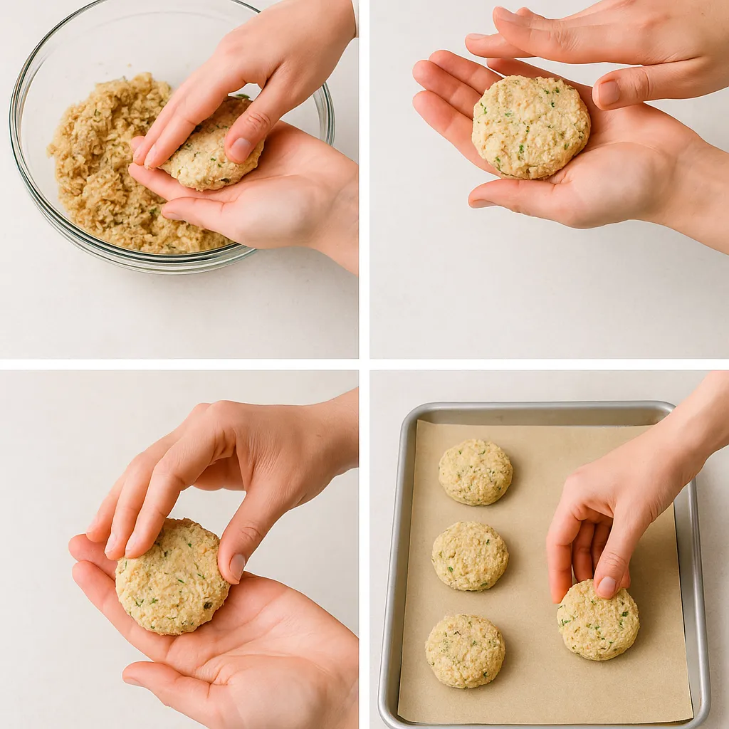 Gluten Free Crab Cakes: A Summery Recipe That’s Simple and So Good 9 Gluten free crab cakes being formed on parchment paper