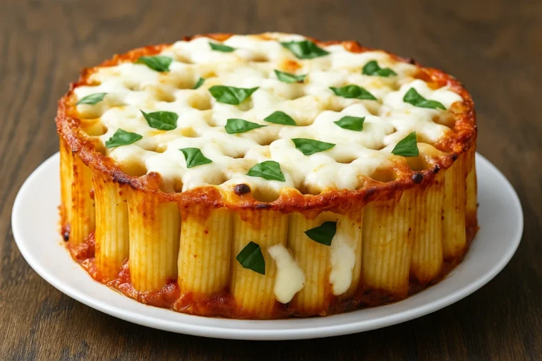 Honeycomb Pasta Cake: The Ultimate Cheesy Baked Rigatoni Recipe 10 Honeycomb pasta cake baked in golden cheese