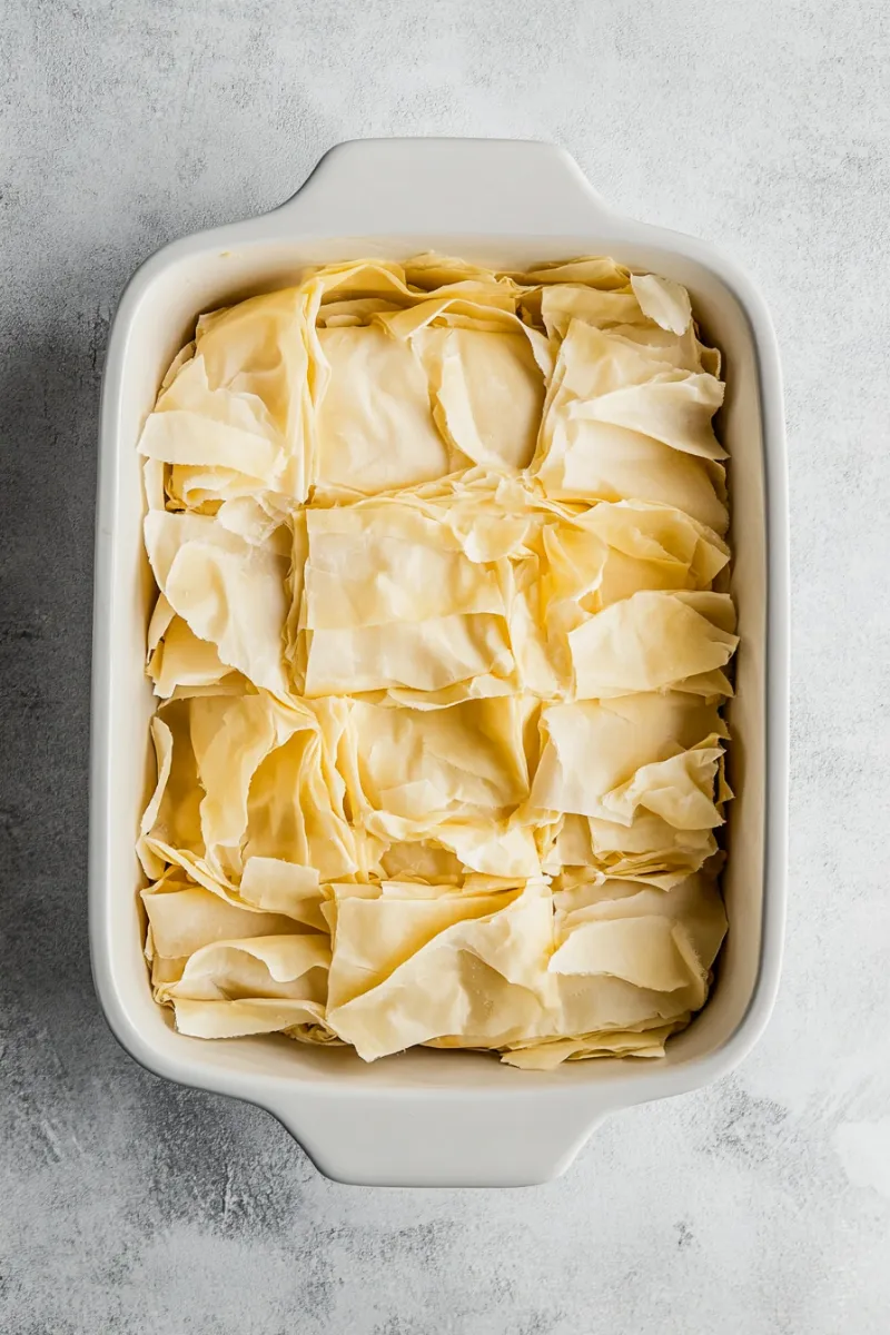 Strawberry Phyllo Crinkle Cake – Best-Ever Crispy Dessert Recipe 9 crinkled phyllo dough in baking dish