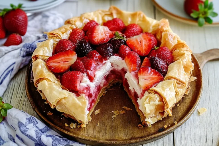 Strawberry Phyllo Crinkle Cake – Best-Ever Crispy Dessert Recipe 7 strawberry phyllo crinkle cake on rustic table