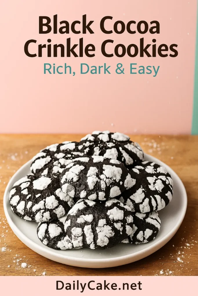 Black Cocoa Crinkle Cookies – Rich, Striking & Easy to Make 11 pinterest graphic for black cocoa crinkle cookies