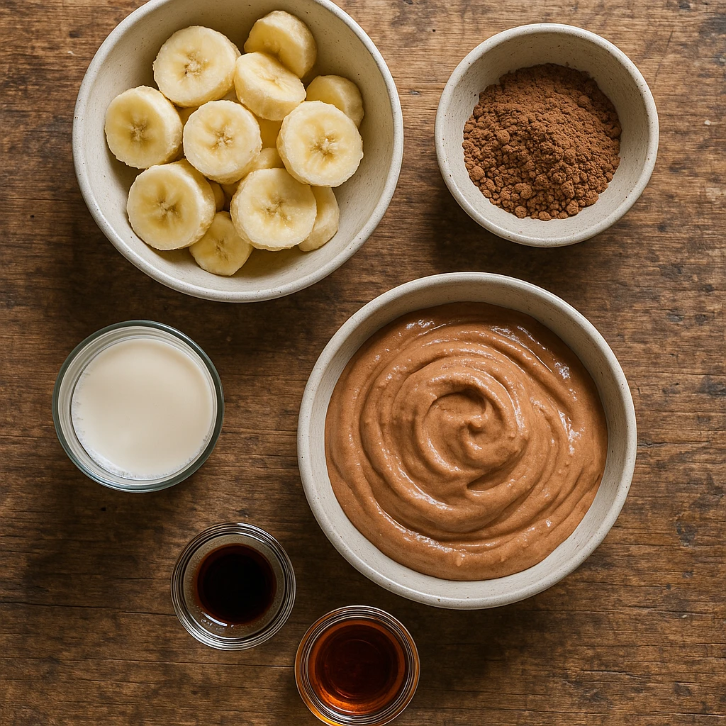Chocolate Banana Nice Cream: The Guilt-Free Frozen Dessert You’ll Love 8 Ingredients for chocolate banana nice cream including bananas and cocoa