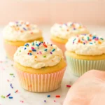 Cupcakes with confetti yogurt frosting and rainbow sprinkles