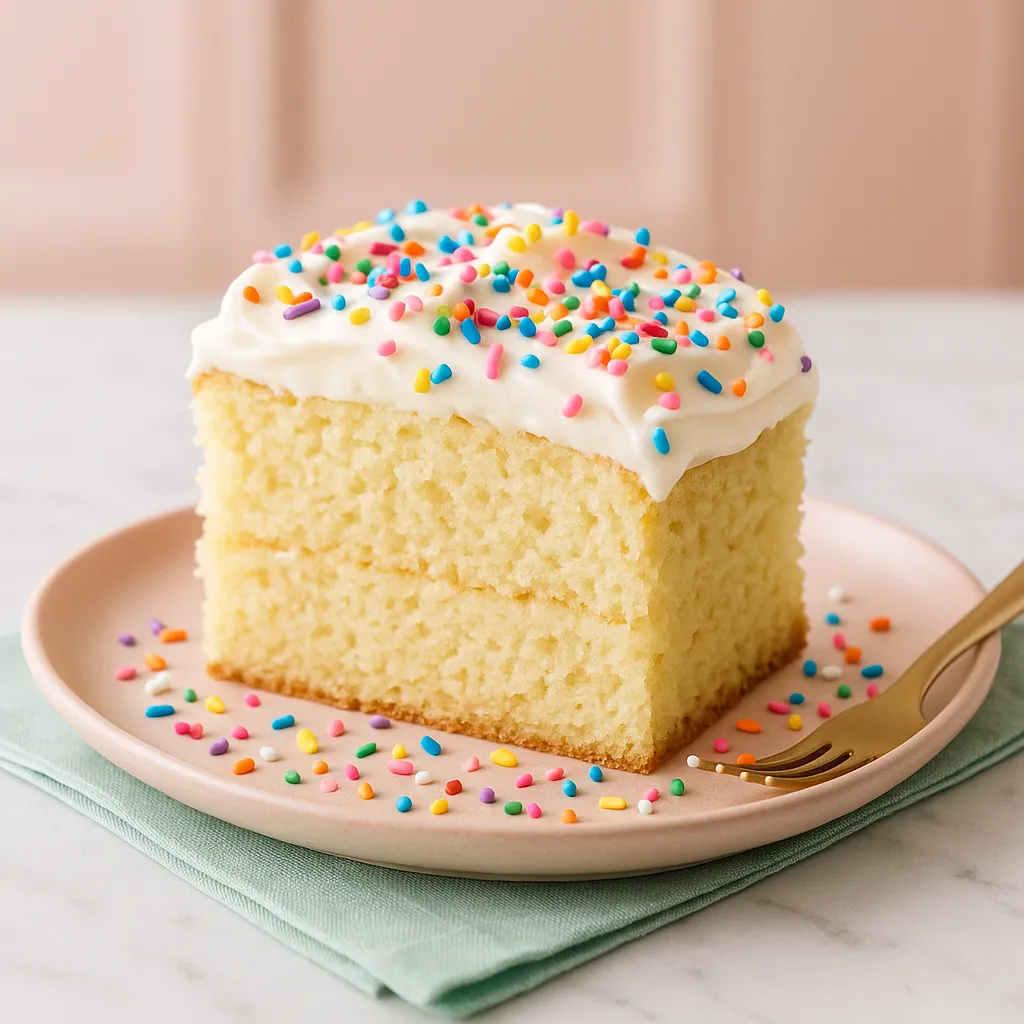 Confetti Yogurt Frosting: Light, Colorful, and Guilt-Free 10 Vanilla cake slice with confetti yogurt frosting and sprinkles