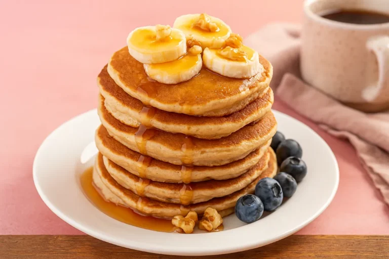 Cottage Cheese Banana Pancakes – Fluffy, Protein-Packed & Naturally Sweet 7 Cottage cheese banana pancakes on plate with syrup