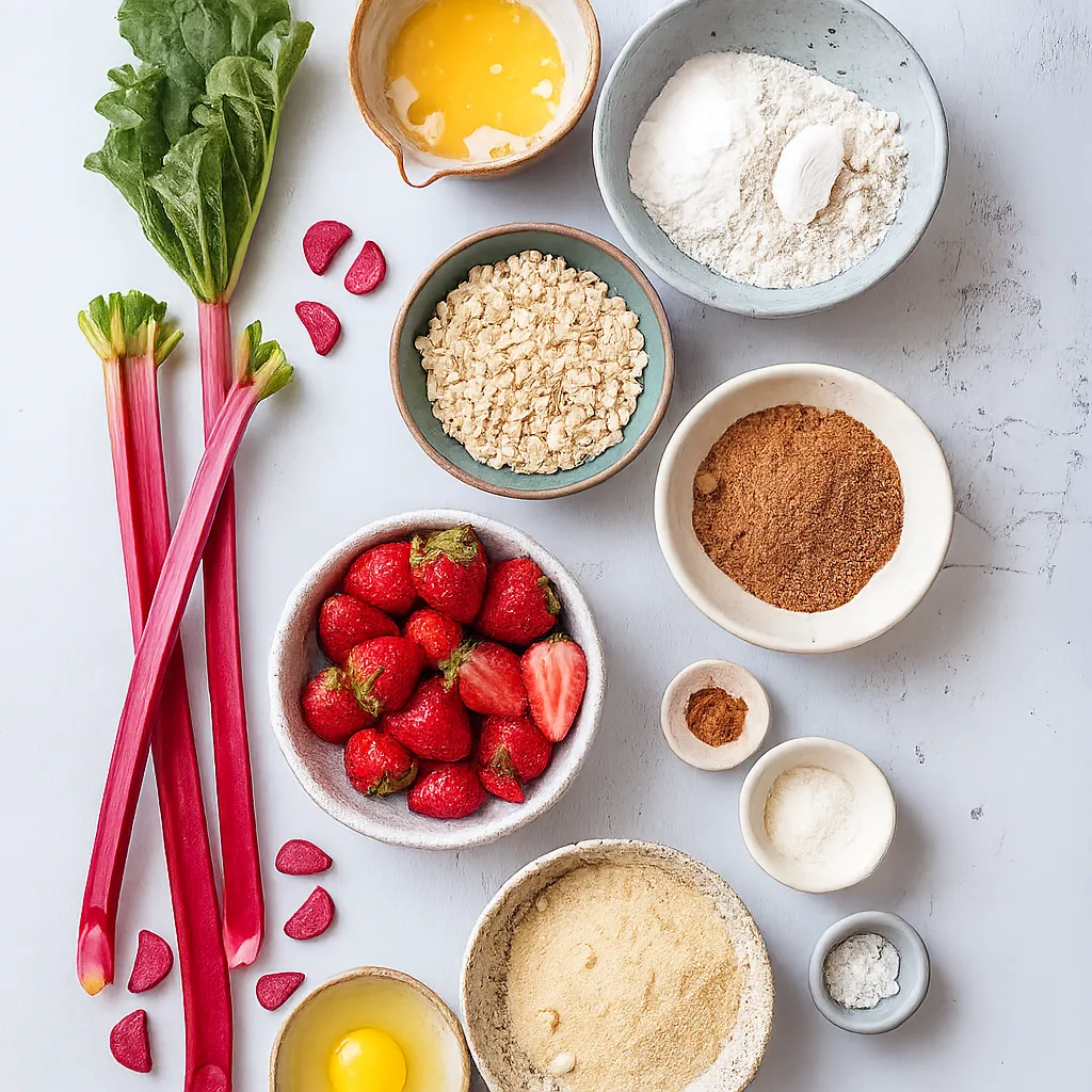 Gluten Free Strawberry Rhubarb Crisp: Sweet-Tart Summer Dessert Made Easy 7 Measured ingredients for gluten free strawberry rhubarb crisp