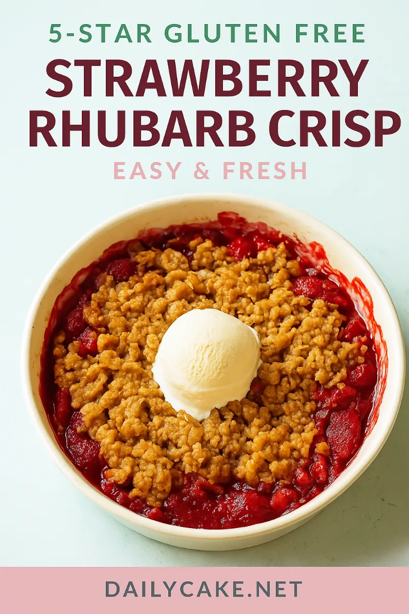 Gluten Free Strawberry Rhubarb Crisp: Sweet-Tart Summer Dessert Made Easy 11 Pinterest pin for gluten free strawberry rhubarb crisp recipe
