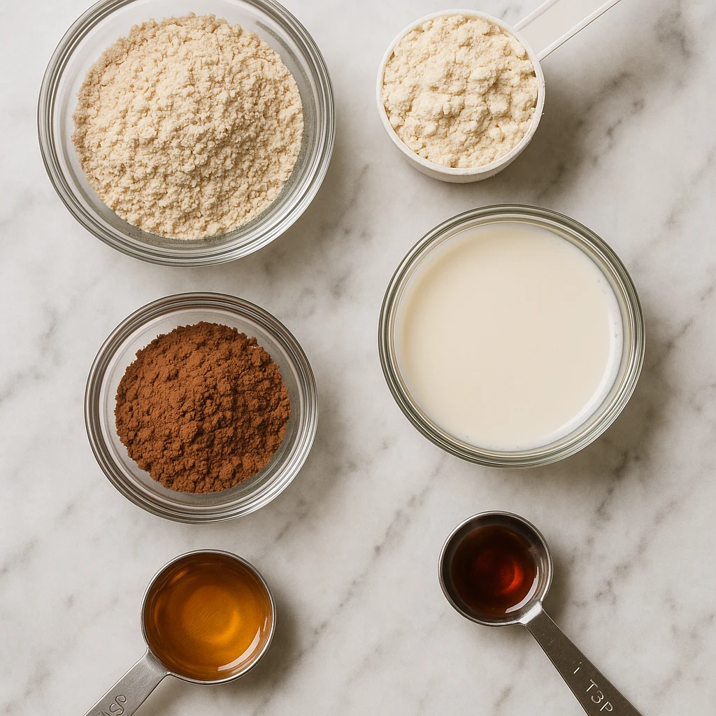Mug Cake Protein Recipe: Quick, Healthy, and High-Protein Treat 8 Ingredients for mug cake protein recipe laid out on counter