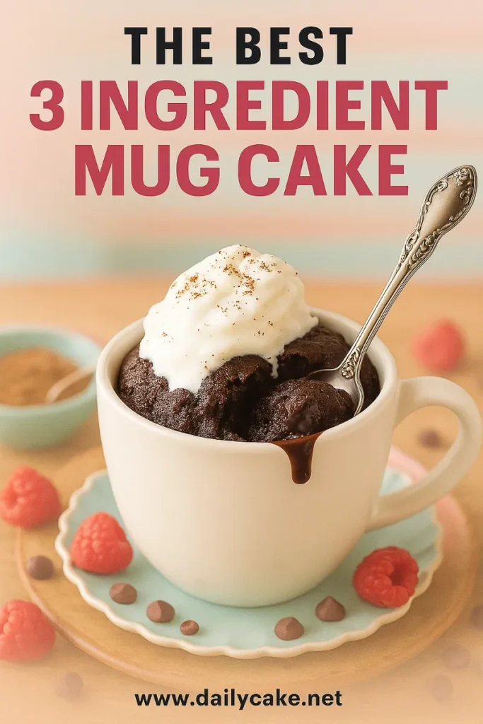 The Best 3 Ingredient Mug Cake Recipe (No Oven Needed) 15 Pinterest pin for 3 ingredient mug cake recipe