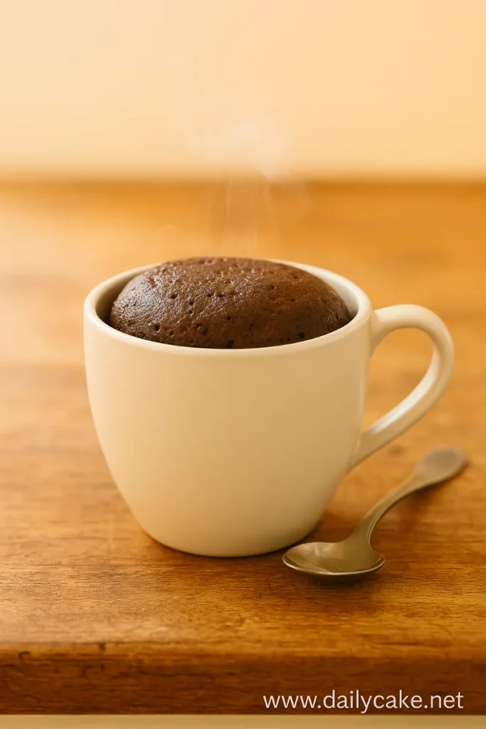 The Best 3 Ingredient Mug Cake Recipe (No Oven Needed) 13 Freshly cooked 3 ingredient mug cake resting before serving