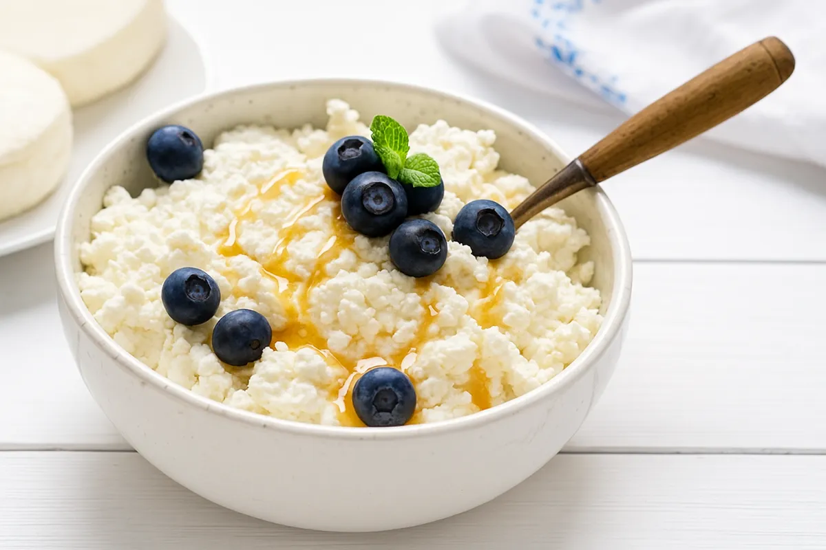 blueberry cottage cheese breakfast bowl with honey