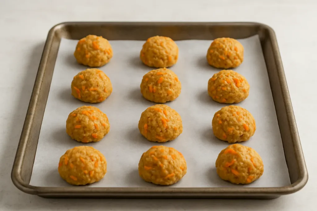 Carrot Cake Cookies – Soft, Spiced & Better Than the Cake 11 carrot cake cookie dough on baking sheet