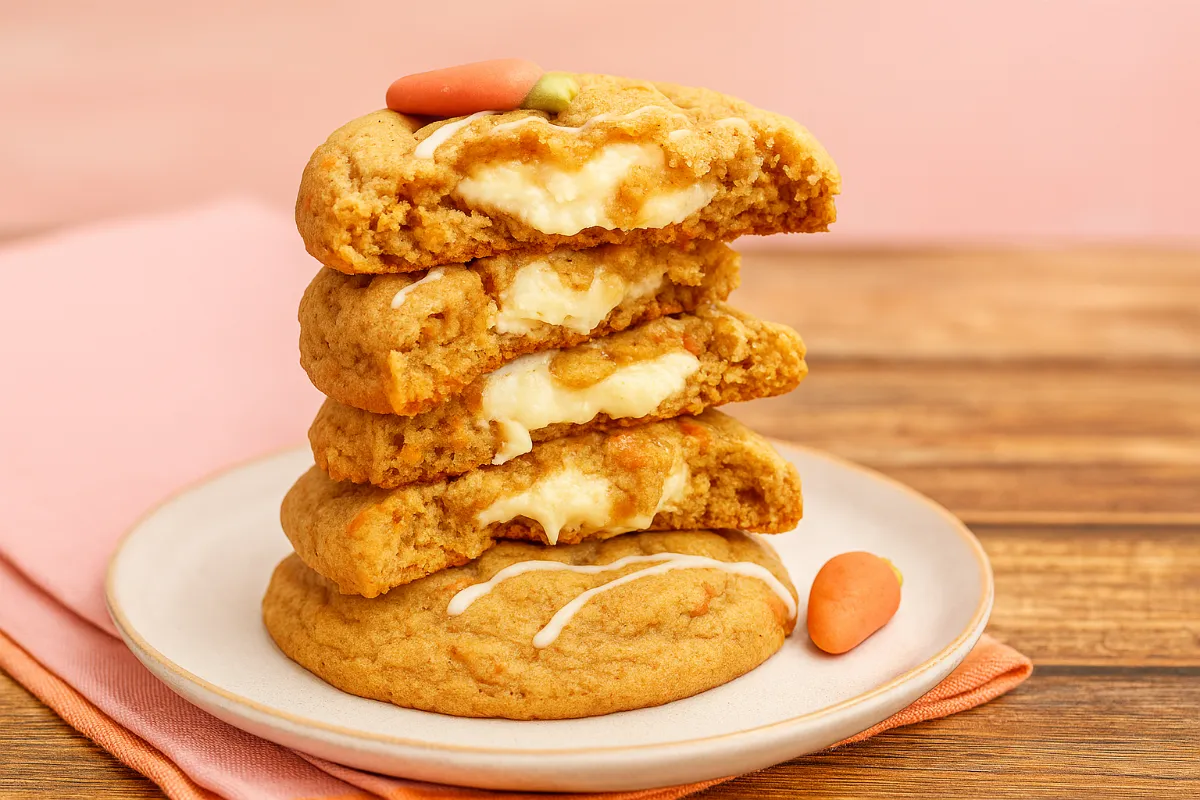 stack of soft carrot cake cookies with glaze