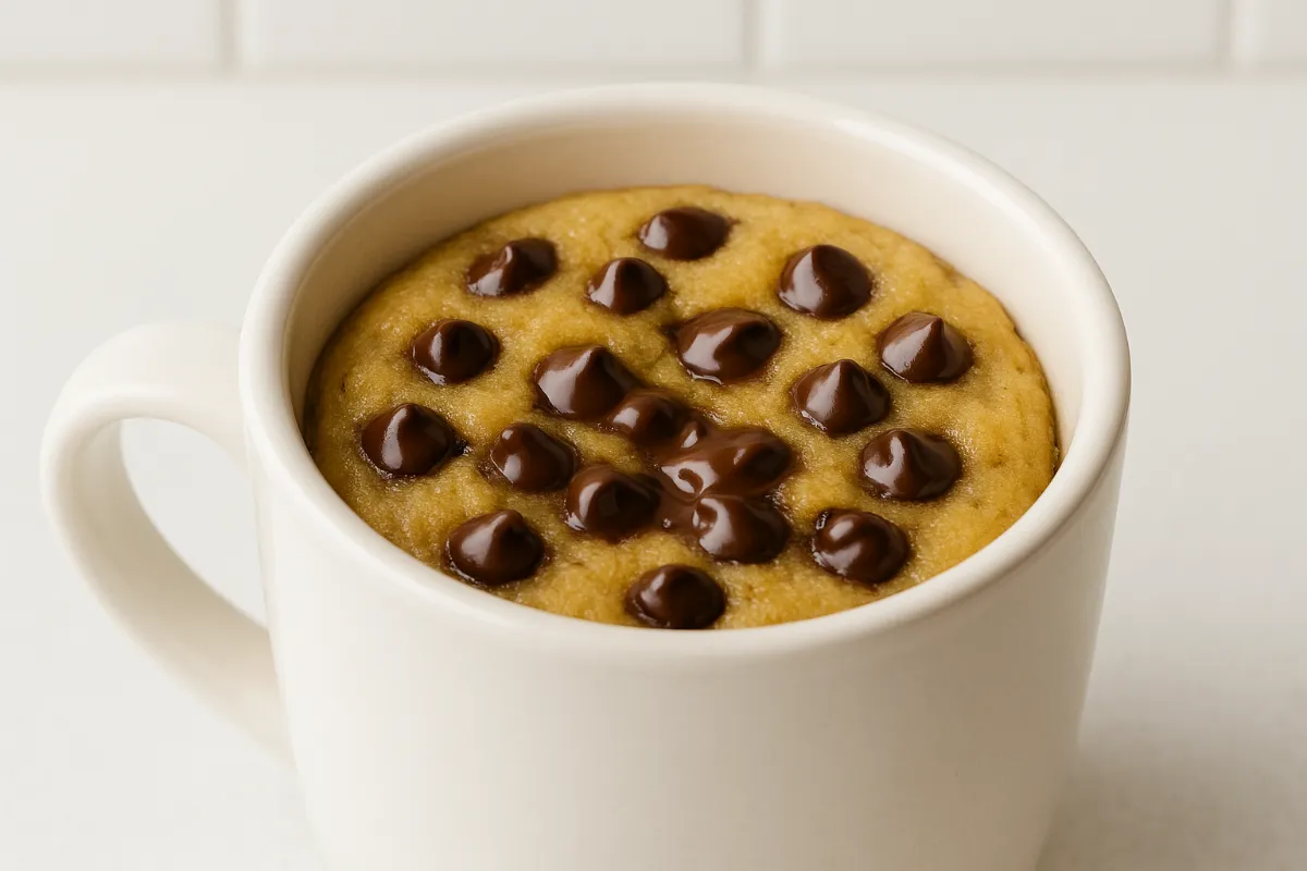 cookie mug cake in ceramic mug