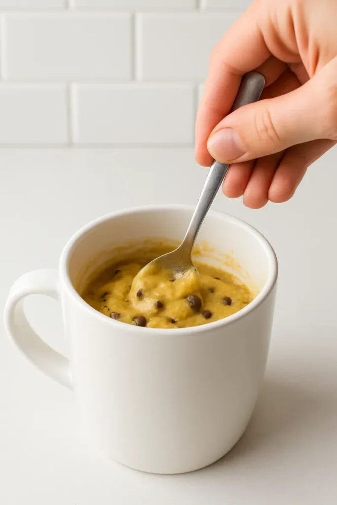 Cookie Mug Cake – Soft, Gooey, and Ready in Minutes 8 mixing cookie mug cake batter in mug