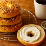 Served cottage cheese bagels with cream cheese.