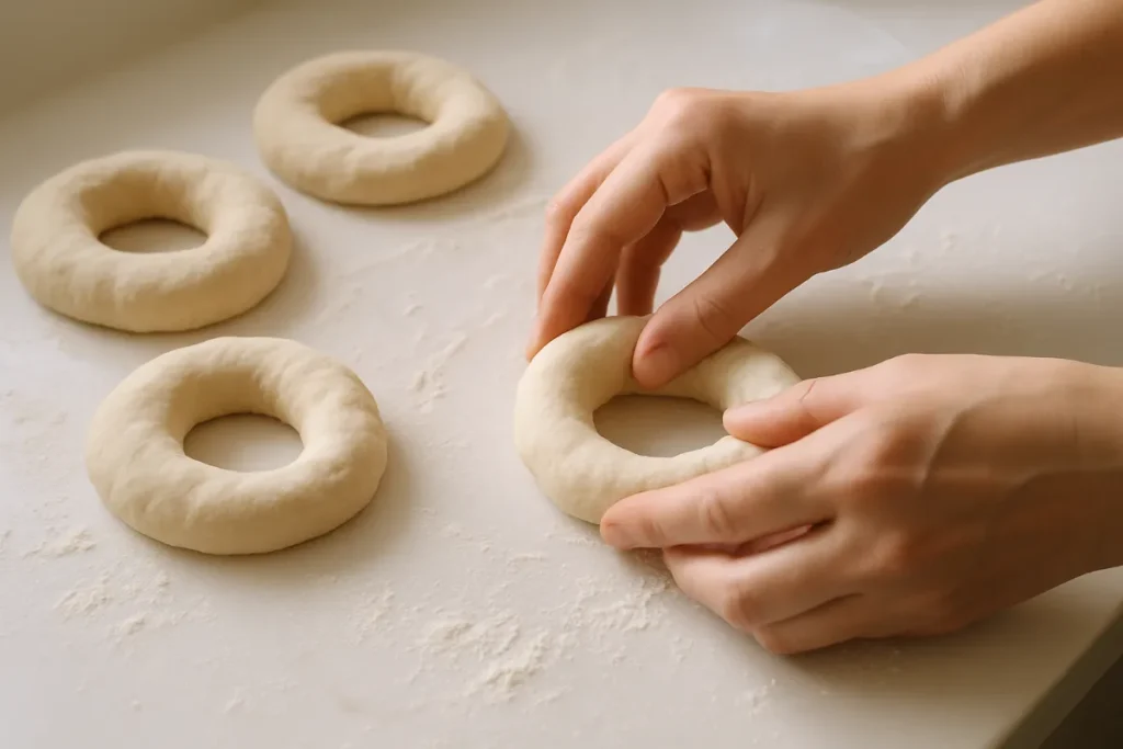 Cottage Cheese Bagels – High Protein & Easy to Make 10 Shaping cottage cheese bagel dough into rings.