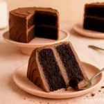 sliced gluten-free vegan chocolate cake on cake stand