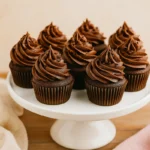 Vegan chocolate cupcakes topped with frosting