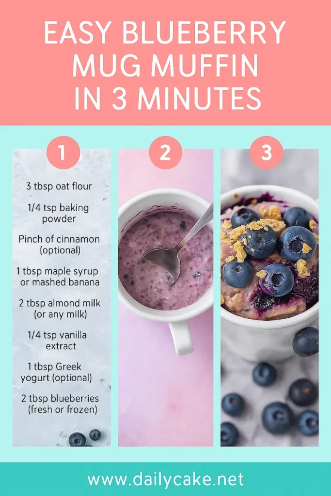 Blueberry Mug Muffin That Tastes Like It’s Fresh From the Bakery 8 3-step blueberry mug muffin Pinterest tutorial