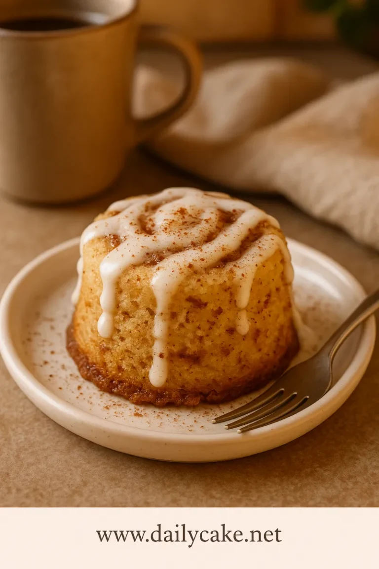 Cinnamon Roll Mug Cake Recipe – Quick, Easy & Microwave Ready 9 serving cinnamon roll mug cake on white plate