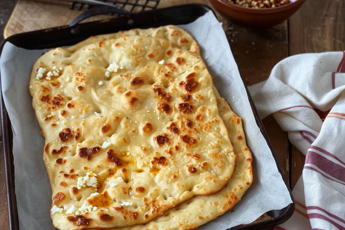 Cottage cheese flatbread recipe on parchment paper
