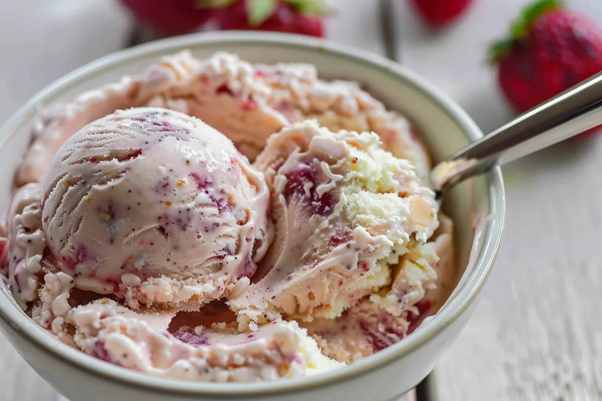 Creamy cottage cheese ice cream scooped into a bowl with berries