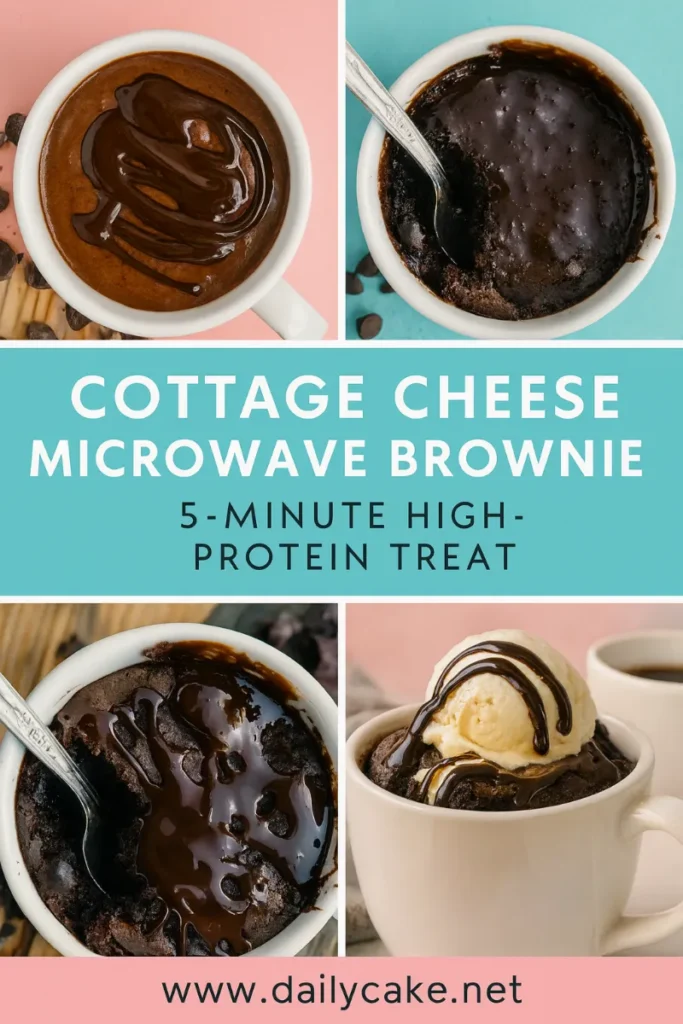 Cottage Cheese Microwave Brownie – High-Protein 5-Minute Treat 10 Pinterest pin showing cottage cheese microwave brownie steps