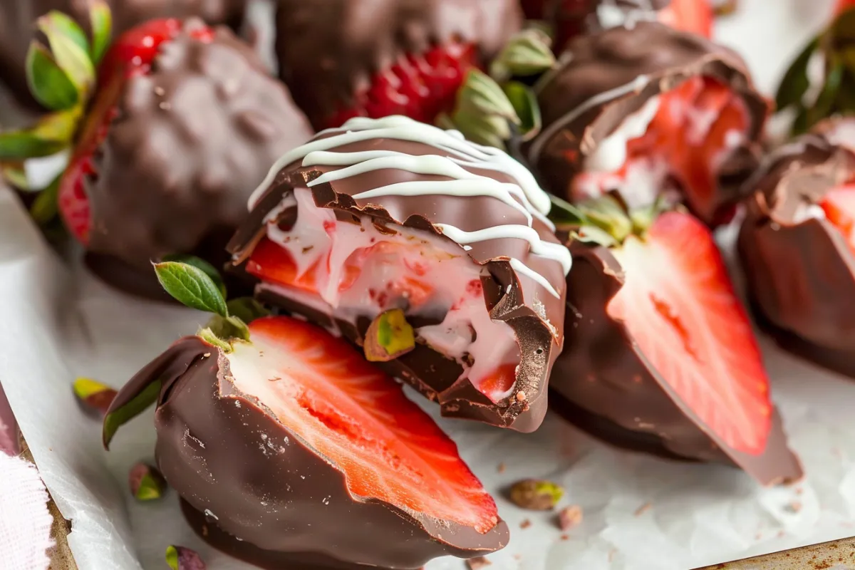 Frozen chocolate covered strawberries on tray
