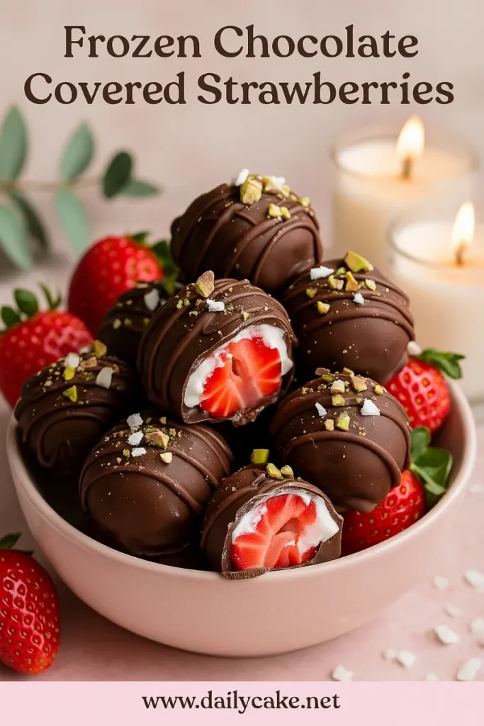 Frozen Chocolate Covered Strawberries: Easy DIY Freezer Dessert 7 Bowl of frozen chocolate covered strawberries ready to serve