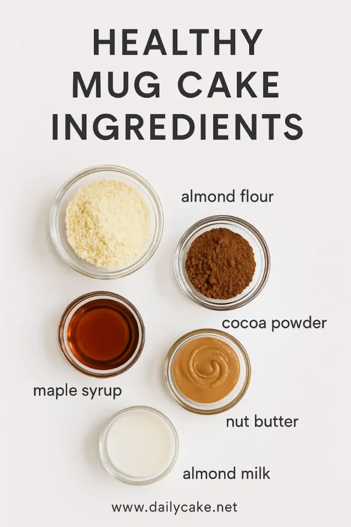 Healthy Mug Cake That Actually Tastes Good 6 Ingredients for healthy mug cake laid out