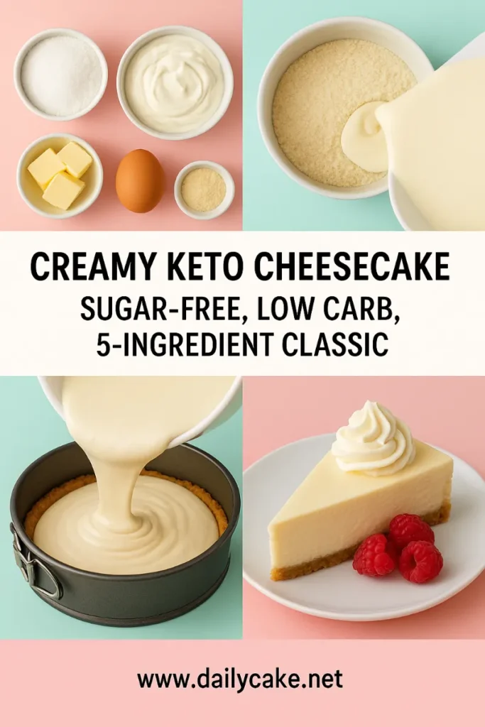 Keto Cheesecake Recipe That’s Creamy, Low-Carb & Irresistible 6 keto cheesecake 3-step Pinterest pin