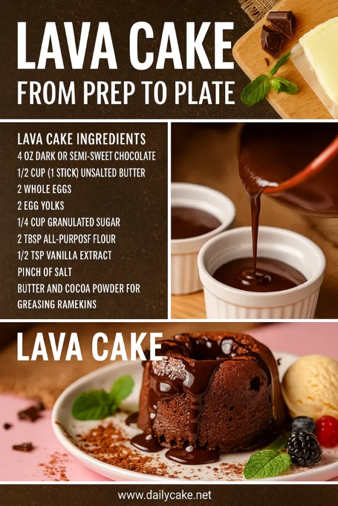 Lava Cake: The Ultimate Gooey Chocolate Dessert 8 lava cake process and serving Pinterest pin