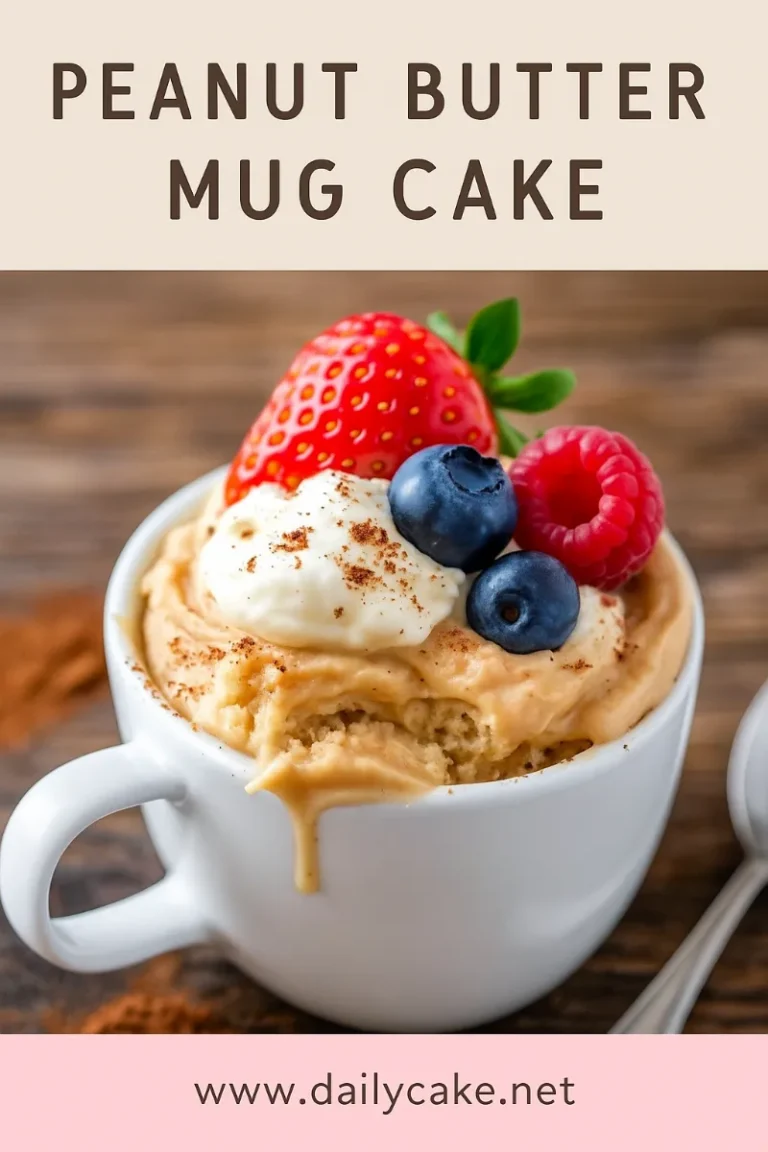 Peanut Butter Mug Cake – Quick, Easy, and Irresistible 9 finished peanut butter mug cake topped with whipped cream