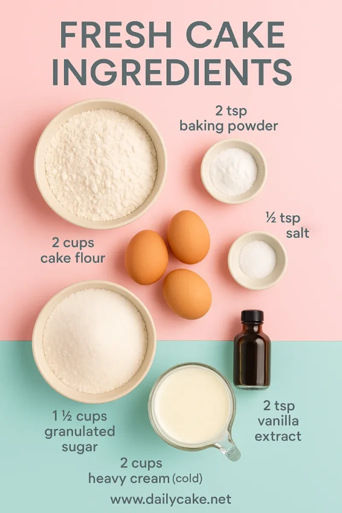 Rosemary's Bakery Whipped Cream Cake – The Classic Recipe You’ll Love 5 whipped cream cake ingredients flat lay