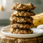 Stack of soft banana oat breakfast cookies