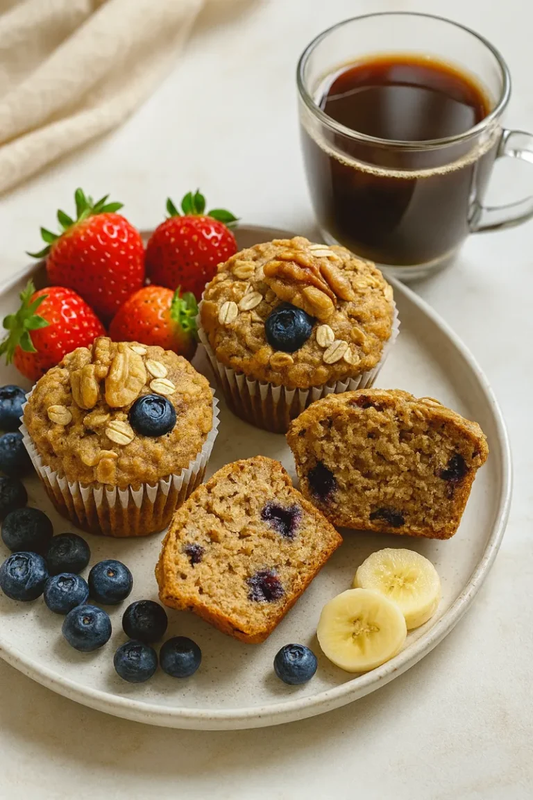 Healthy Breakfast Muffins: A Morning Must-Have for Every Home Cook 4 healthy muffins served with fruit