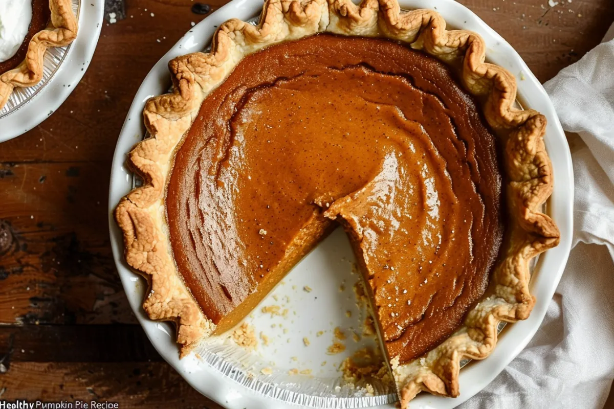 Healthy pumpkin pie recipe with creamy custard and golden gluten-free crust