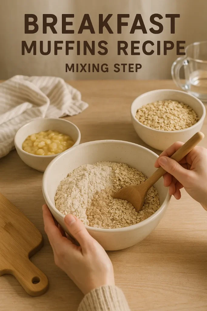Healthy Breakfast Muffins: A Morning Must-Have for Every Home Cook 5 Mixing healthy breakfast muffin batter with oats and bananas in a cozy kitchen.