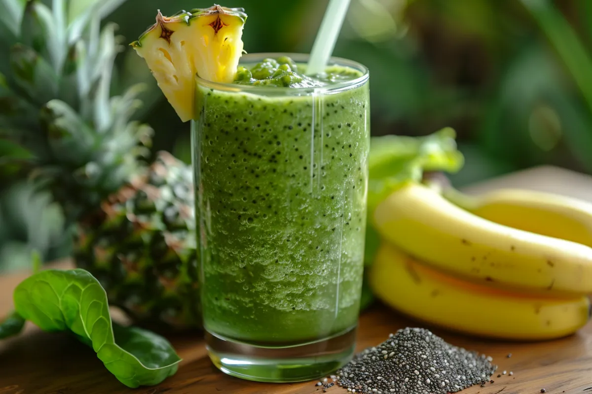 weight loss smoothies made with spinach, pineapple, and almond milk.
