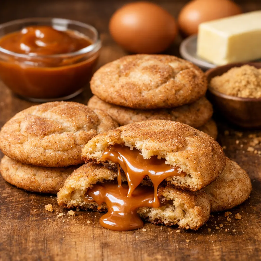 Caramel Stuffed Snickerdoodle Cookies - Delicious Treat! 2 Caramel Stuffed Snickerdoodle Cookies — chef-tested restaurant-quality photo