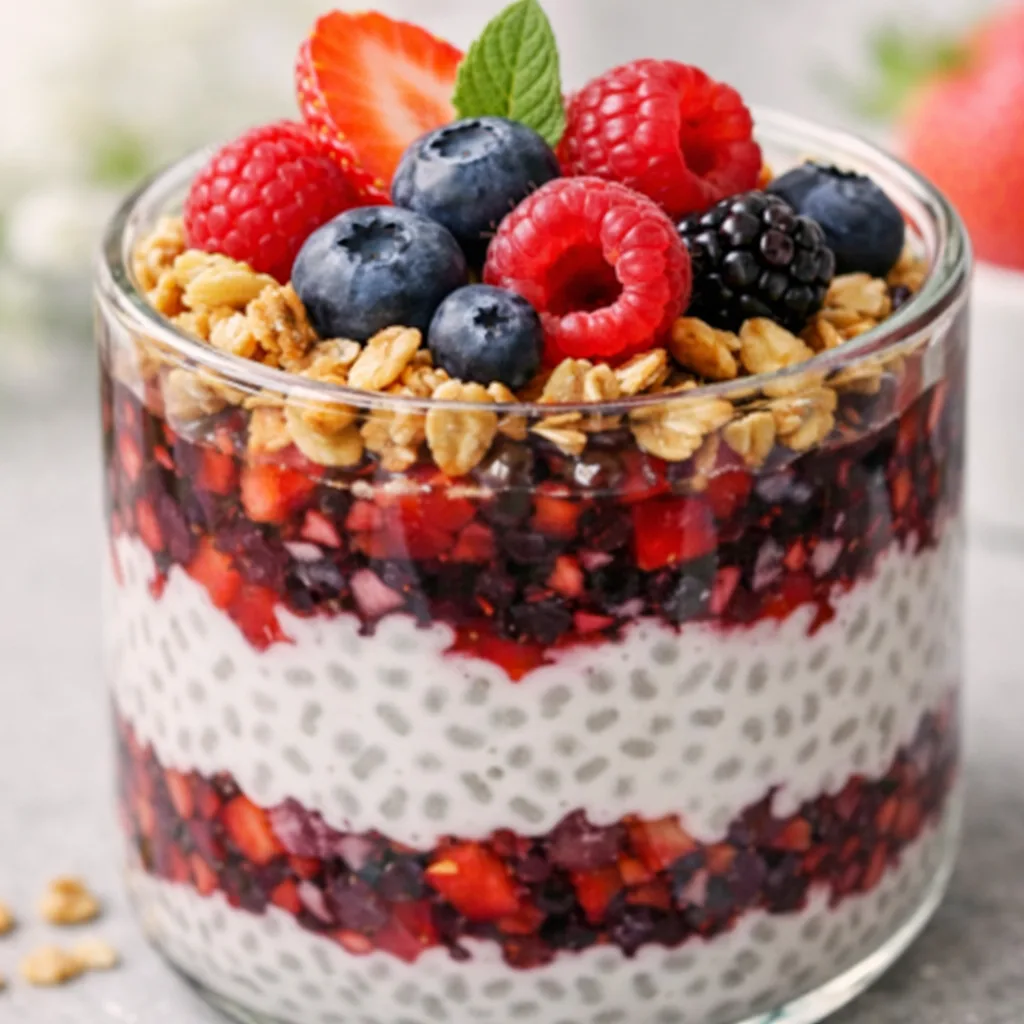 Vegan Berry Chia Pudding Parfaits — chef-tested restaurant-quality photo