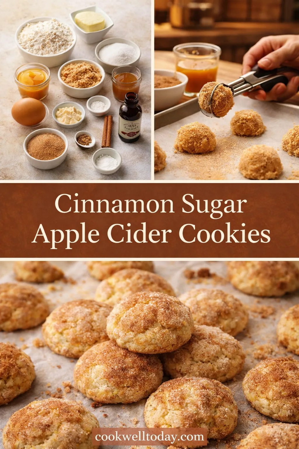 cinnamon-sugar-apple-cider-cookies-recipe A plate of freshly baked cinnamon sugar apple cider cookies with a cozy fall setting.