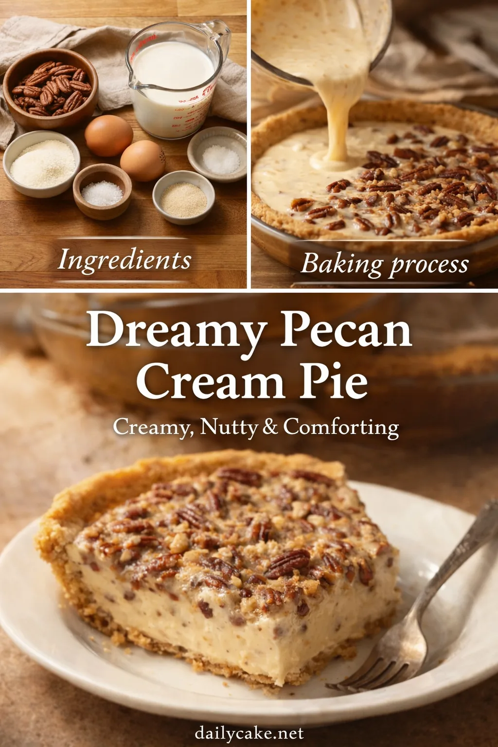 dreamy-pecan-cream-pie-with-toasted-pecans-recipe A slice of dreamy pecan cream pie topped with toasted pecans on a plate.