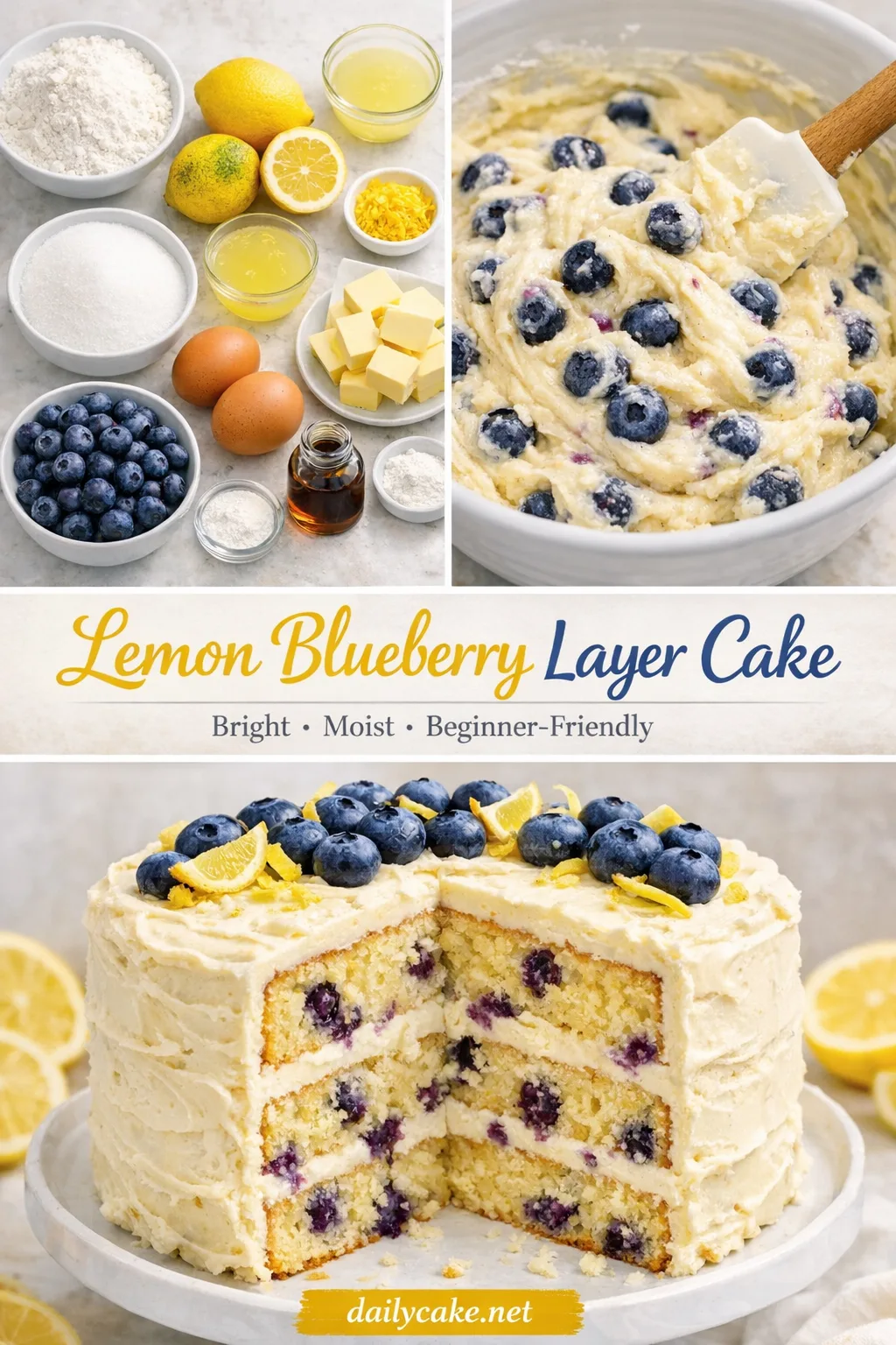 lemon-blueberry-layer-cake-recipe A beautiful slice of lemon blueberry layer cake on a plate, showcasing its layers and frosting.
