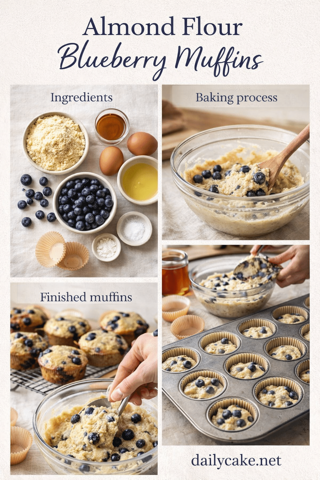 A batch of freshly baked almond flour blueberry muffins cooling on a wire rack.